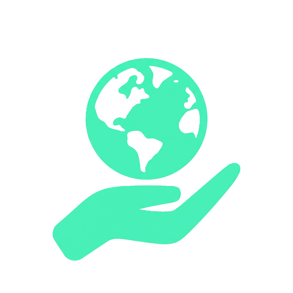 Icono de un planeta con una hoja, simbolizando un producto respetuoso con el medio ambiente.